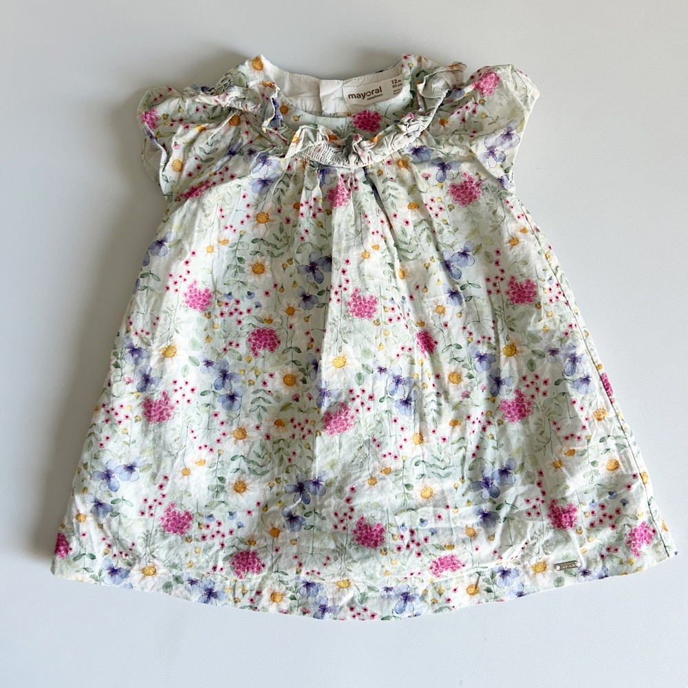 Mayoral Baby Girls Cotton Floral Smocked Ruffle Cottagecoreā Dress Size 12M